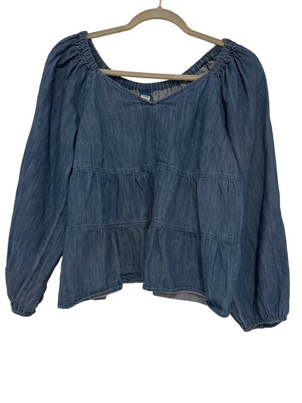 Old Navy Blue Tiered Denim Peasant Top, size Small